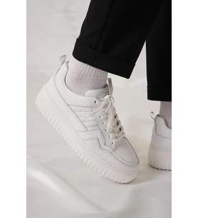Shoetyle - Beyaz Hakiki Deri Bağcıklı Erkek Sneaker 115-K502