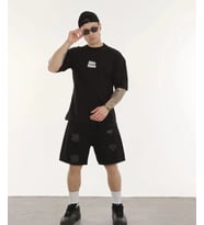 Erkek Kısa Kol Yazlık Tişört Bisiklet Yaka Baskılı Oversize T-Shirt - Siyah