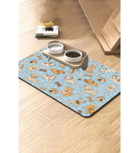 MAtGo Pati Kedi Köpek Beslenme Matı 50x70cm Su Geçirmez Mama Kabı Altlığı Paspası Mavi Pati Bahçesi
