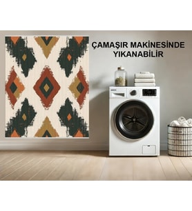 Makine Kaymaz Yıkanabilir Krem Bohem Salon Halısı Mutfak Halısı Koridor Halısı Yolluk 6858