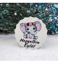 Hayaller Dükkanı 30 Adet Fil Baskılı Çiçek Desenli Bebek Magnetleri Uv Baskı Ahşap