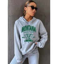 Unisex Montana Baskılı Sweatshirt (Gri)