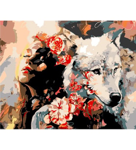 Kadın ve Kurt Sayılarla Boyama Seti 50x65 cm (Tuvale Gerili)