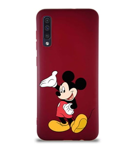 Samsung Galaxy A50 Soft Premier Kapak Mickey Mouse-C Tasarımlı Silikon Kılıf - Mürdüm (Şeffaf)