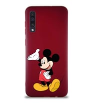 Samsung Galaxy A50 Soft Premier Kapak Mickey Mouse-C Tasarımlı Silikon Kılıf - Mürdüm (Şeffaf)