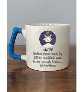 Akrep Burcu ve Onla Alakalı Komik Açıklama Baskılı Mavi Kulplu D Kupa