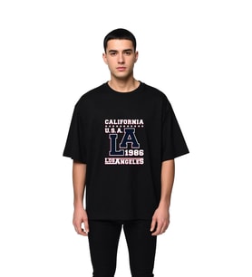 Erkek Oversize Tişört Retro Los Angeles Baskılı Vintage Stil Rahat Kesim Günlük Modern Şık Konforlu