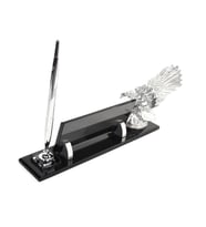 GÜMÜŞ SET UÇAN KARTAL BİBLOLU OFİS MASA İSİMLİK SUBLİMASYON BASKILI FÜME KRİSTAL MASA İSİMLİĞİ