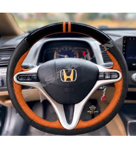 Honda Civic FD6 Dikme Direksiyon Kılıfı Parlak Siyah Taba Detaylı Taba Çift Yüzük ve Dikiş 2006-2012
