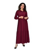 Kadın Uzun Kol Lastikli Kabartma Çizgili Elbise BGL-ST04676 (Bordo)