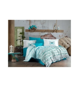 Kingsize Poplin Nevresim Eldora Turkuaz