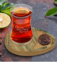 BK Gift Kişiye Özel Mermer Tasarımlı Doğal Ahşap Tabaklı Heybeli Çay Bardağı Sunum Seti Model 2
