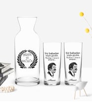 BK Gift Kişiye Özel Renkli Baskılı Babadan Böyle Gördük Tasarımlı İkili Rakı Bardağı ve Karaf Hediye Seti-1 (Model 1)