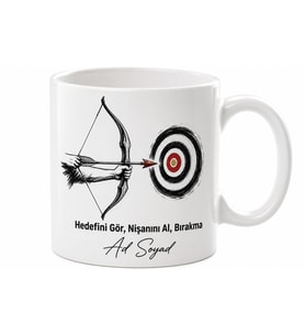 Ok ve Yay Çizimli Savaşçı Ruhlu Sporcu Kupası Hediye Bardak Özel Tasarım