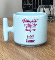 Kişiye Özel Başak Terazi Burcu Hediye Pastel T Kupa Doğum Günü Hediyesi (Mavi)