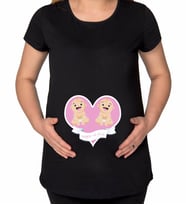 BK Gift Kişiye Özel İsimli İkizler Tasarımlı Siyah Hamile Tişört-1