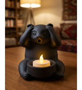 Dekoratif Tealight Mum Hediyeli Ayı Panda Tasarım Vegan 14 x 17 Cm