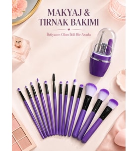 Makyaj ve Tırnak Bakım Seti 12’li Mor Makyaj Fırçaları Manikür Pedikür Seti Günlük Kişisel Bakım Pak