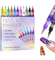 RIVANO 12 Renk Oje Sanatı Kalemi Seti, Su Bazlı Hızlı Kuruyan Tırnak Art Kalemi, Çocuklar ve Yetişkinler İçin Kolay Tırnak Boyama ve Nail Art Tasarım Seti
