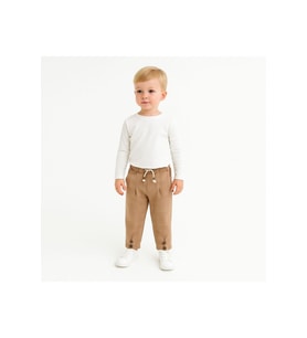 Unisex Ekoseli Beli Lastikli Pileli Bebek Pantolon (Kahverengi)