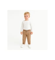 Unisex Ekoseli Beli Lastikli Pileli Bebek Pantolon (Kahverengi)