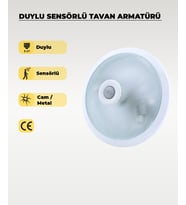 2 x E-27 Duylu Sensörlü Tavan Armatürü Cam / Metal (Beyaz)