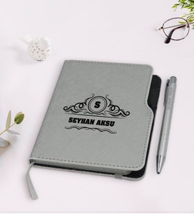 BK Gift Kişiye Özel İsimli Gri Termo Deri Defter Kalem Seti-33