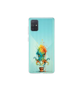Samsung Galaxy A71 ile uyumlu Splash ahtapot tasarımlı şeffaf silikon kılıf