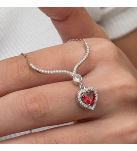 Kristal Zirkon Taşlı Kalp 925 Ayar Gümüş Kadın Kolye