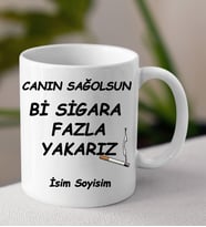 Komik - Esprili Kupa CANIN SAĞOLSUN BİR FAZLA YAKARIZ Tasarımlı İsim Soyisim Yazılı Kişiye Özel Kupa Bardak