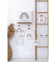 Pia Baby Premium %100 Pamuk İsme Özel Bebek Hediye Seti Zıbın Yastık Kılıfı 5073-06 (Ekru)