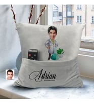 BK Gift Kişiye Özel Doktor Karikatür Tasarımlı Organizer Kumanda ve Atıştırmalık Cepli Gri Kırlent Yastık-10 Arkadaşa Hediye, Cepli Yastık