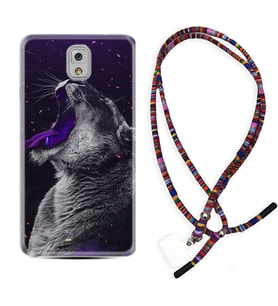 Samsung Note 3 4 5 8 9 20 Ultra 10 Lite Kılıf Boyun Asklı Rasta Silikon Purple Leopar 1750