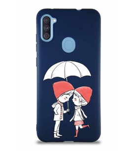 Samsung Galaxy M11 Soft Premier Kapak Aşk Tasarımlı Silikon Kılıf - Lacivert (Şeffaf)