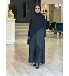 KABARTMA VE PARAŞÜT DETAYLI SANDY ELBİSE (Siyah)
