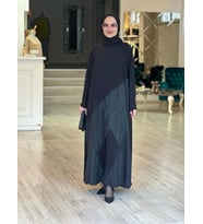 KABARTMA VE PARAŞÜT DETAYLI SANDY ELBİSE (Siyah)