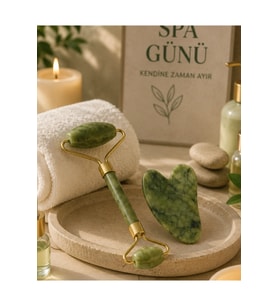 Jade Stone Yüz Bakım Seti Gua Sha ve Roller Masaj Taşı, Ferahlatıcı güzellik seti