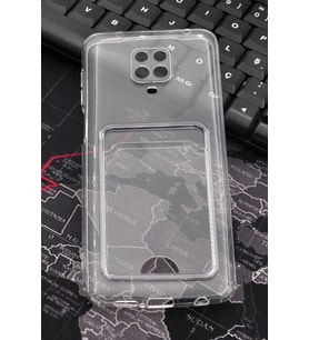 Xiaomi Redmi Note 9 Pro Uyumlu Kredi Kartlıklı Şeffaf Kılıf Kamera Korumalı (Renksiz)
