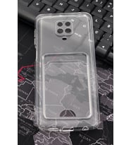 Xiaomi Redmi Note 9 Pro Uyumlu Kredi Kartlıklı Şeffaf Kılıf Kamera Korumalı (Renksiz)