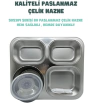 Vagonlife Bento 1200ml Lunchbox Tek Katlı 4 Bölmeli ve Kaseli Çelik Sefer Tası Yemek Kutusu (Gri)