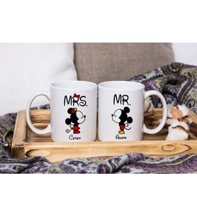 Mickey & Minnie Mouse Sevgili Çift Tasarımlı İkili Kupa Seti Kişiye Özel