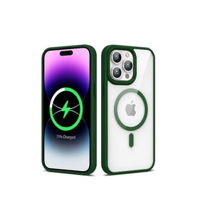 Apple iPhone 14 Pro Uyumlu Kılıf M-safe Wireless Şarj Özellikli Silikon Zore Ege Kapak (Koyu Yeşil)