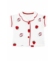 Kız Bebek Beyaz Kırmızı Çilek Baskılı Müslin Şortlu Pijama Takımı