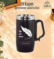 Öğretmenler Günü Hediyesi Kişiye Özel Harf Ve İsim Basklı Kulplu Çelik Siyah Termos Bardak 280 ml