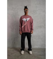 Erkek Güvercin Baskılı Sweatshirt - Gül Kurusu