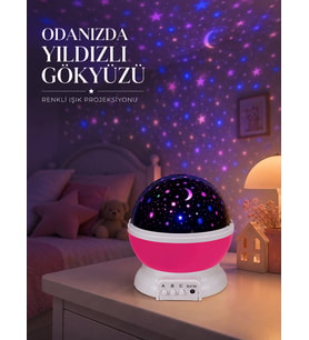 Pembe Döner Yıldız Projektörü Usb Ve Pilli Kullanımlı Gece Lambası