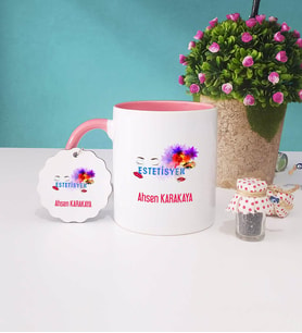 Estetisyen Kupa Bardak Pembe ve Anahtarlık