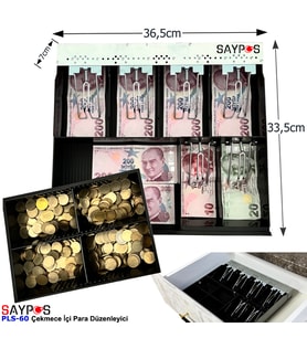 Gizli Evrak Hazneli Çekmece İçi Para Düzenleyici Geniş 6 Banknot 4 Madeni Para Gözlü 36,5x33,5x7cm