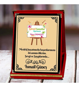 Görsel Sanatlar Öğretmeni Baskılı Plaket (1. Tasarım)  Kişiye Özel (Kırmızı)