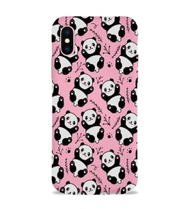 Apple iPhone X Uyumlu Lansman Kılıf Panda Tasarımlı İçi Kadife Kapak-Pembe (Şeffaf)